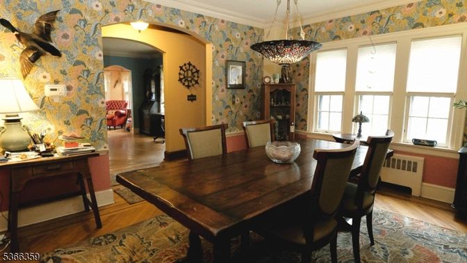 Dining room, Interior, Pendant Lights, Wood Texture Flooring