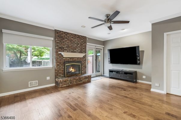 Empty room, Fireplace, Interior, Stone Walls, Wood Texture Flooring