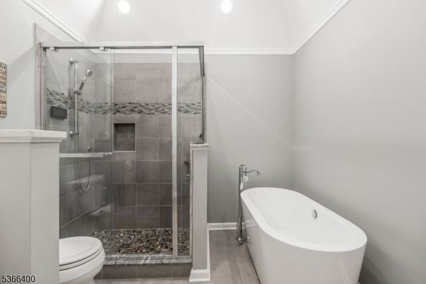 Bathroom, Free Standing Baths, Glass Shower, Interior, Recessed Lighting