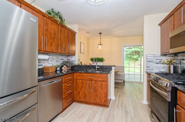 Interior, Kitchen, Pendant Lights, Stainless Steel Appliances, Wood Texture Flooring