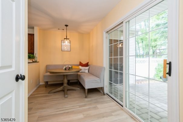 Dining room, Interior, Pendant Lights, Wood Texture Flooring