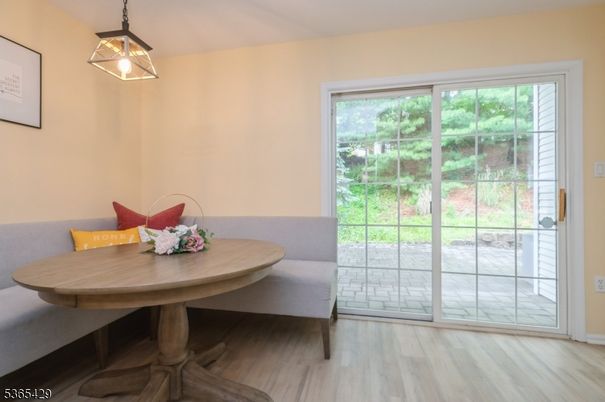 Dining room, Interior, Pendant Lights, Wood Texture Flooring