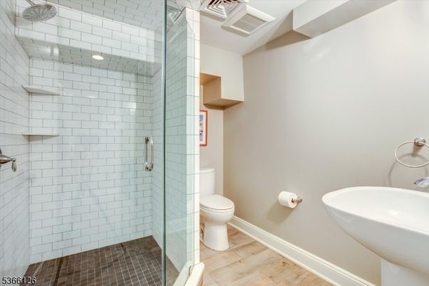 Bathroom, Glass Shower, Interior, Wood Texture Flooring