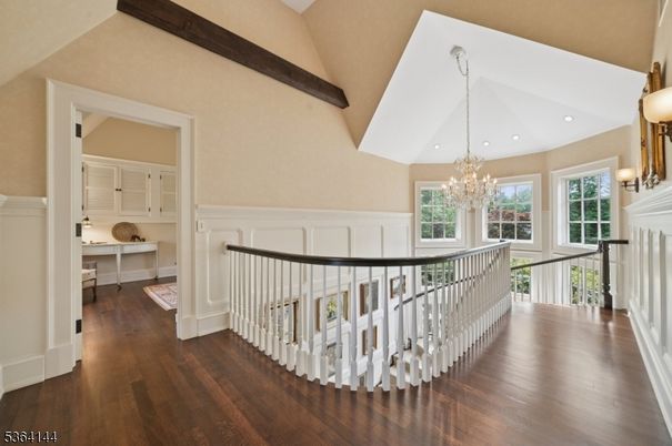 Chandelier, Interior, Recessed Lighting, Wooden Beams, Wood Texture Flooring