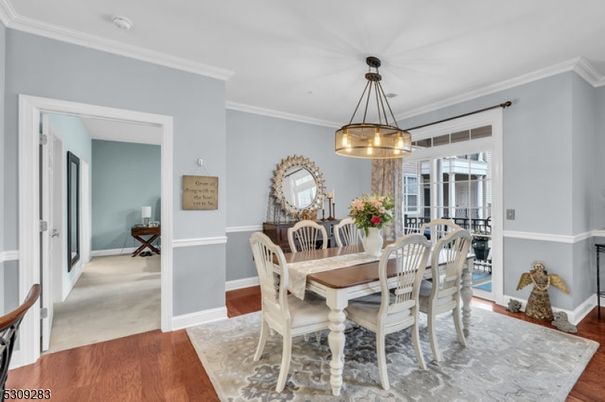 Dining room, Interior, Pendant Lights, Wood Texture Flooring