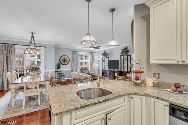 Dining room, Interior, Kitchen, Pendant Lights, Wood Texture Flooring