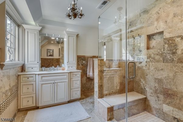 Bathroom, Glass Shower, Interior, Recessed Lighting