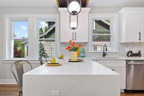 Interior, Kitchen, Pendant Lights, Stainless Steel Appliances, Wood Texture Flooring