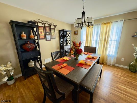 Chandelier, Dining room, Interior, Wood Texture Flooring