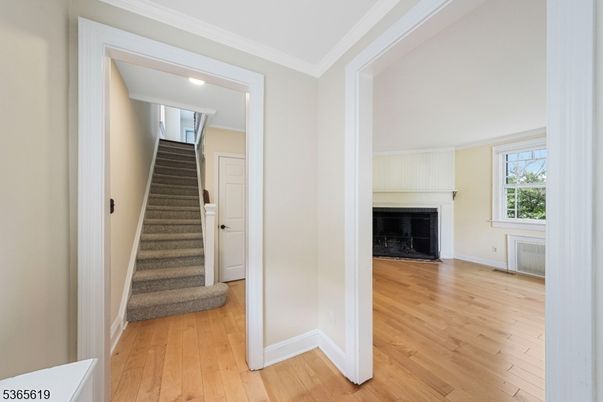 Empty room, Fireplace, Interior, Recessed Lighting, Wood Texture Flooring