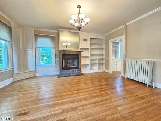 Chandelier, Empty room, Fireplace, Interior, Wood Texture Flooring
