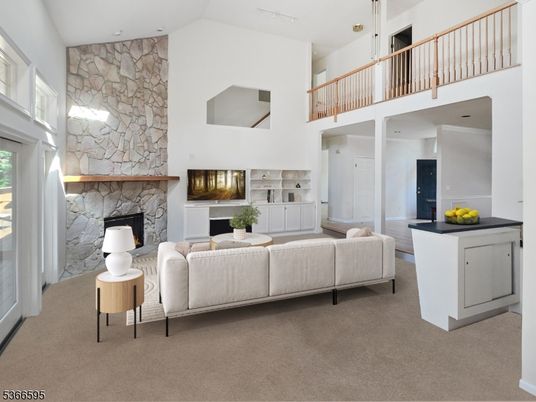 Fireplace, Interior, Living room, Recessed Lighting, Stone Walls