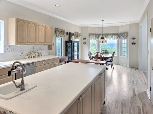 Dining room, Interior, Kitchen, Pendant Lights, Recessed Lighting, Water, Wood Texture Flooring