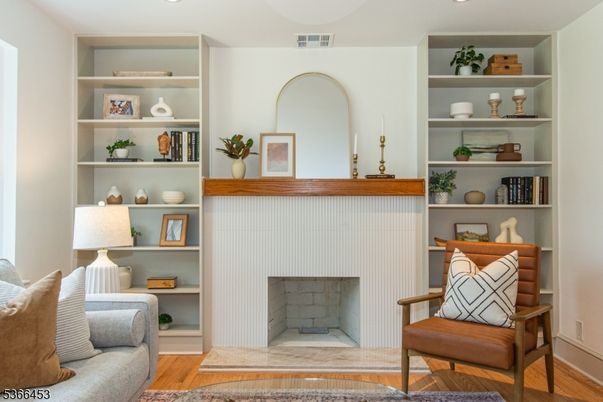 Fireplace, Interior, Recessed Lighting, Wood Texture Flooring