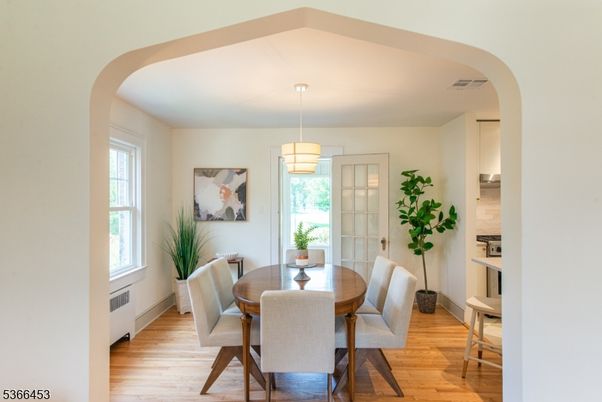Dining room, Interior, Pendant Lights, Wood Texture Flooring