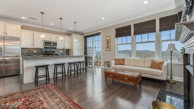 Interior, Kitchen, Living room, Pendant Lights, Recessed Lighting, Stainless Steel Appliances, Wood Texture Flooring