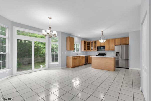 Chandelier, Interior, Kitchen, Pendant Lights, Stainless Steel Appliances