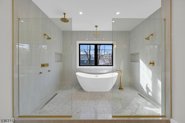 Bathroom, Free Standing Baths, Glass Shower, Interior, Recessed Lighting