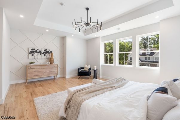 Bedroom, Interior, Pendant Lights, Recessed Lighting, Wood Texture Flooring