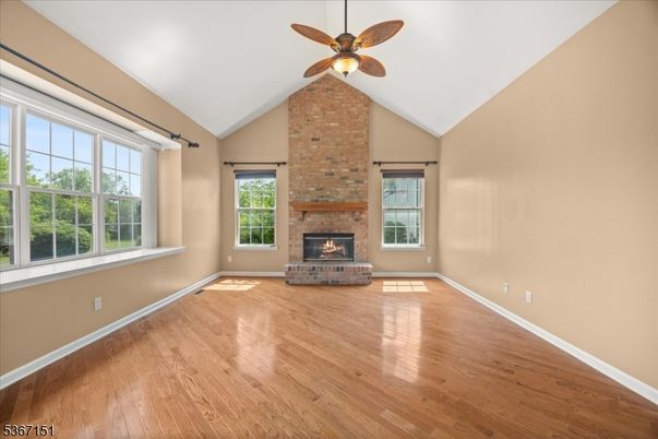 Empty room, Fireplace, Interior, Stone Walls, Wood Texture Flooring