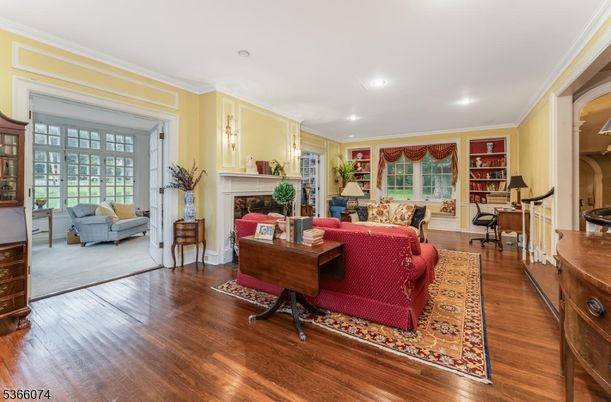 Fireplace, Home Office, Interior, Living room, Recessed Lighting, Wood Texture Flooring