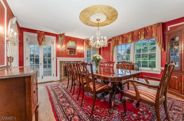 Chandelier, Dining room, Interior, Wood Texture Flooring