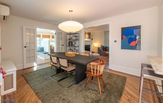 Dining room, Interior, Living room, Pendant Lights, Wood Texture Flooring