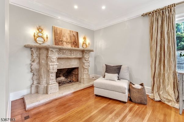 Fireplace, Interior, Recessed Lighting, Wood Texture Flooring