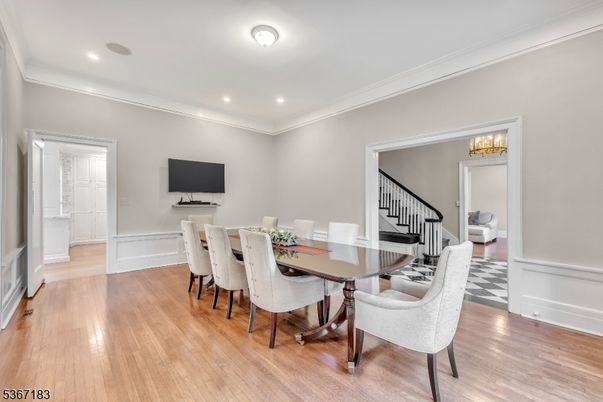 Dining room, Interior, Recessed Lighting, Wood Texture Flooring