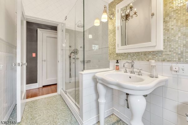 Bathroom, Glass Shower, Interior, Wood Texture Flooring