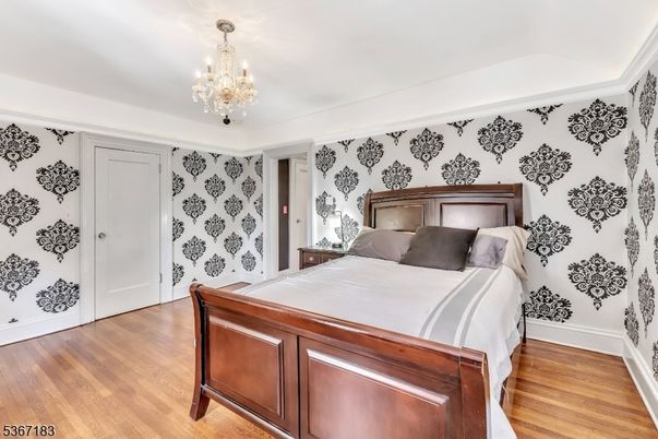 Bedroom, Chandelier, Interior, Wood Texture Flooring