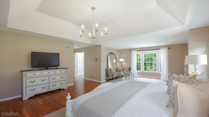 Bedroom, Chandelier, Interior, Wood Texture Flooring