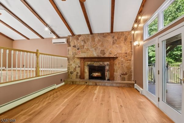 Fireplace, Interior, Stone Walls, Wooden Beams, Wood Texture Flooring