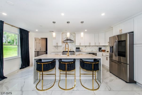 Interior, Kitchen, Marble, Pendant Lights, Recessed Lighting, Stainless Steel Appliances