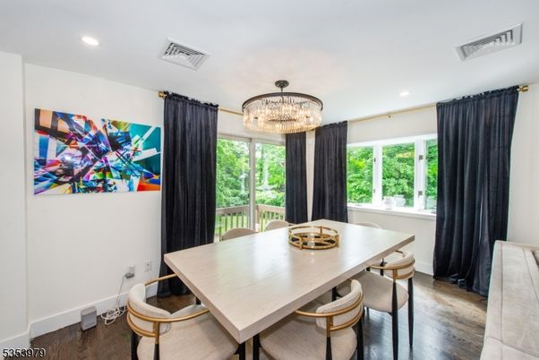 Chandelier, Dining room, Interior, Recessed Lighting, Wood Texture Flooring