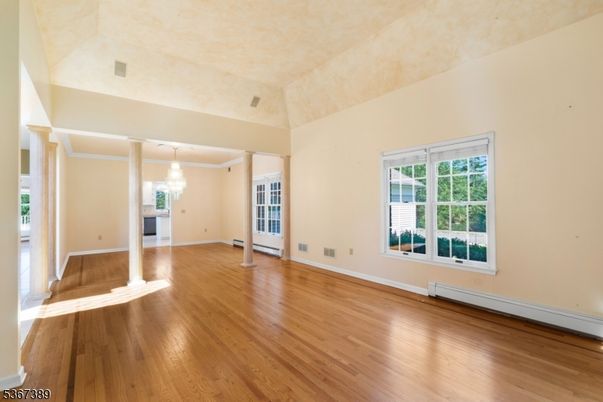 Chandelier, Empty room, Interior, Wood Texture Flooring