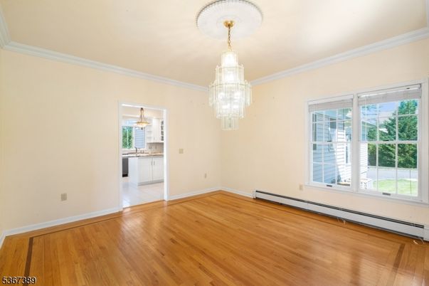 Chandelier, Empty room, Interior, Kitchen, Wood Texture Flooring