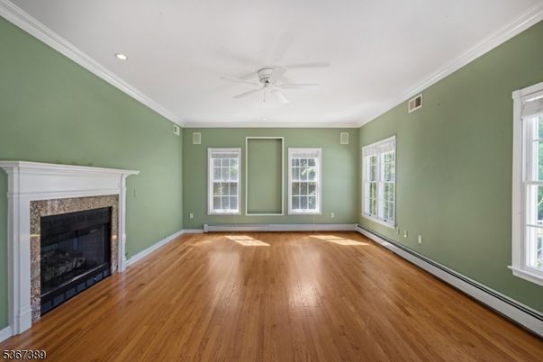 Empty room, Fireplace, Interior, Recessed Lighting, Wood Texture Flooring