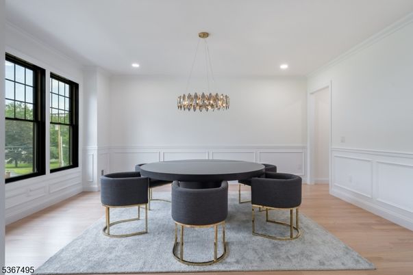 Dining room, Game Room, Interior, Pendant Lights, Recessed Lighting, Wood Texture Flooring