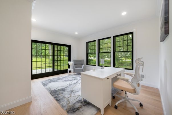 Home Office, Interior, Recessed Lighting, Wood Texture Flooring