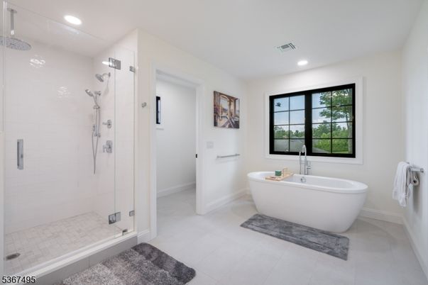 Bathroom, Free Standing Baths, Glass Shower, Interior, Recessed Lighting