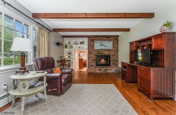Fireplace, Interior, Living room, Stone Walls, Wooden Beams, Wood Texture Flooring