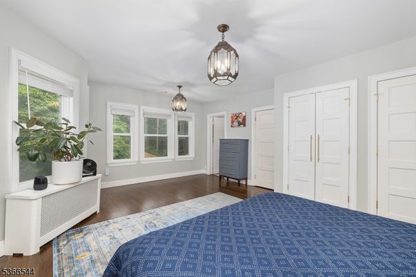 Bedroom, Interior, Pendant Lights, Wood Texture Flooring