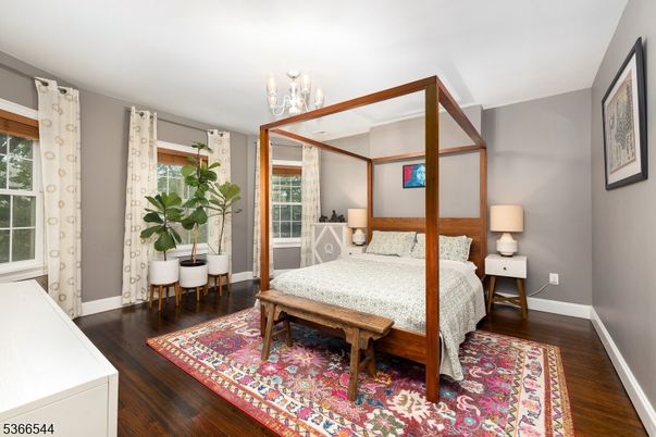 Bedroom, Chandelier, Interior, Wood Texture Flooring