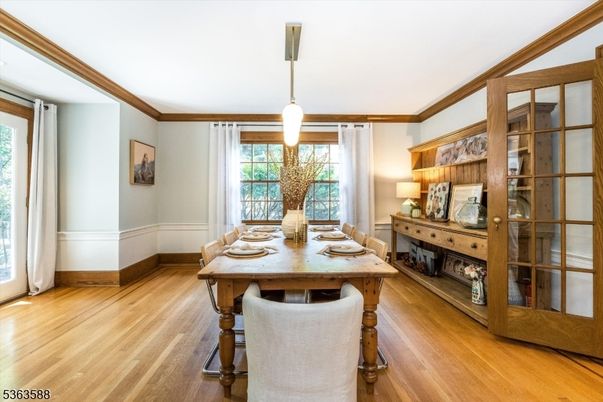 Dining room, Interior, Pendant Lights, Wood Texture Flooring