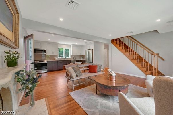 Interior, Kitchen, Living room, Recessed Lighting, Stainless Steel Appliances, Wood Texture Flooring