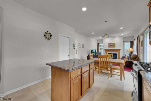 Dining room, Fireplace, Interior, Recessed Lighting