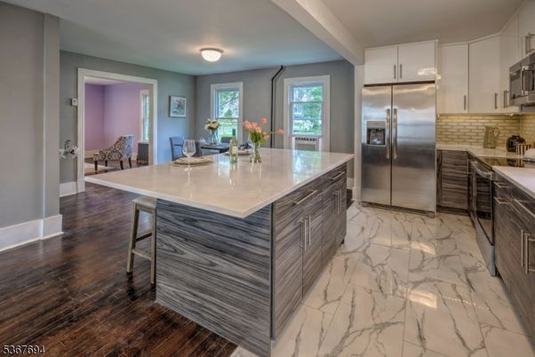 Dining room, Interior, Kitchen, Marble, Stainless Steel Appliances, Wood Texture Flooring