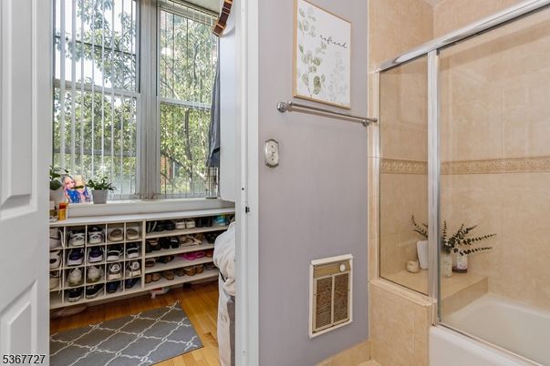 Bathroom, Glass Shower, Interior, Wood Texture Flooring