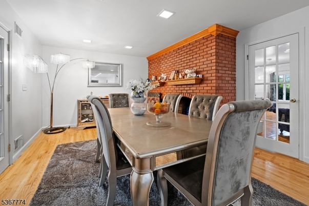 Dining room, Interior, Recessed Lighting, Stone Walls, Wood Texture Flooring